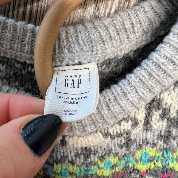 Gap Sweater Let It Snow Stripes Heather Gray Pink 12-18M 12-18 Months - Picture 4 of 9